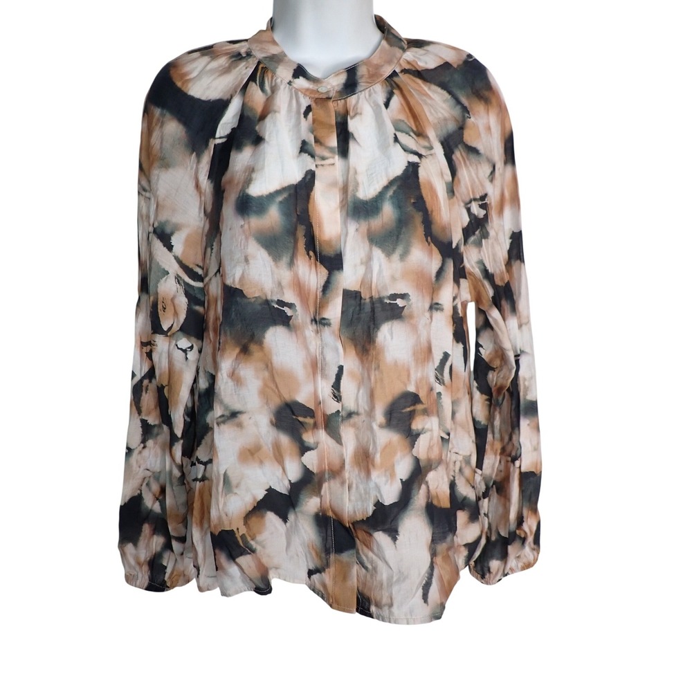 Cloth & Stone Womens Abstract Watercolor Print Button Front Blouse Size M